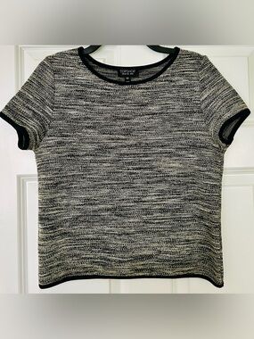 TOPSHOP Black & White Marled Short Sleeve Knit Top
